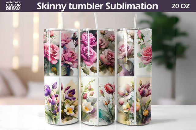 Flowers Tumbler Sublimation | Flowers Tumbler Wrap Sublimation WatercolorColorDream 