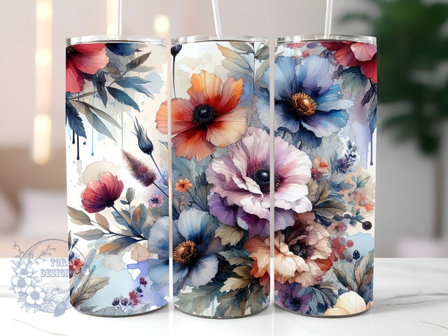 Flowers Tumbler, Watercolor Flowers Seamless 20 oz Skinny Tumbler, Straight & Tapered Tumbler Wrap PNG, Instant Digital Download PNG, Sublimation Designs Downloads Sublimation ToriDesigns 