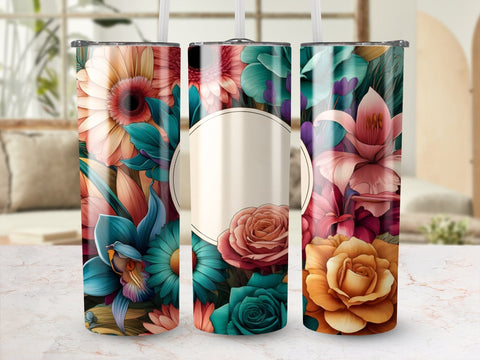 Flowers Tumbler Wrap PNG, Colorful Floral Tumbler Design, Custom Tumbler Template Sublimation Luvleigh Digitals 