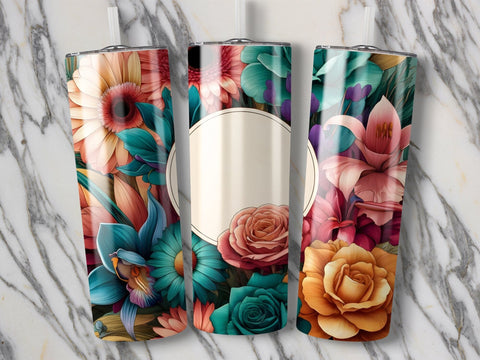 Flowers Tumbler Wrap PNG, Colorful Floral Tumbler Design, Custom Tumbler Template Sublimation Luvleigh Digitals 