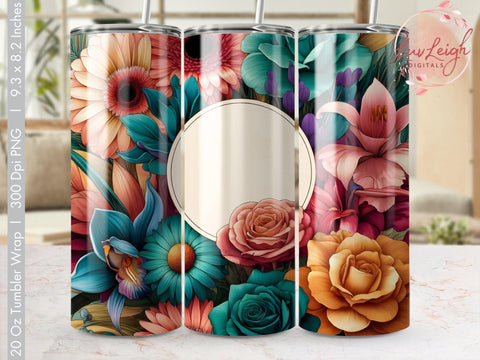 Flowers Tumbler Wrap PNG, Colorful Floral Tumbler Design, Custom Tumbler Template Sublimation Luvleigh Digitals 