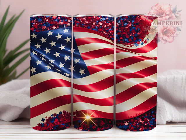 Flowing Flag Art 20oz Tumbler, 4th of July, Flowing Flag, Patriotic Design, Red White Blue, Skinny Tumbler, Sublimation PNG Sublimation Li Zamperini 