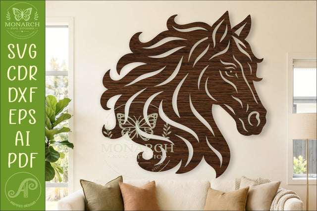 Flowing Mane Horse Head SVG Laser Cut Equestrian Wall Art SVG APInspireddesigns 