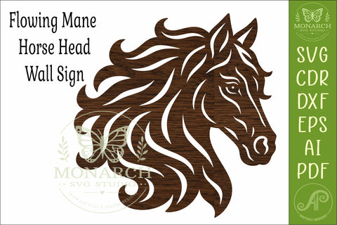 Flowing Mane Horse Head SVG Laser Cut Equestrian Wall Art SVG APInspireddesigns 