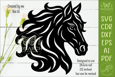 Flowing Mane Horse Head SVG Laser Cut Equestrian Wall Art SVG APInspireddesigns 