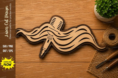 Flowing Music Microphone SVG | Singing Voice Laser Cut File | Glowforge CNC DXF PNG EPS SVG Regulrcrative 