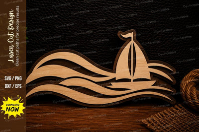 Flowing Waves Sailboat Laser Cut SVG Design SVG Regulrcrative 
