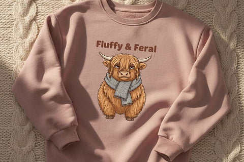 Fluffy and Feral Highland Cow Png, Funny Highland Cow Png, Cute Feral Cow Clipart, Cozy Farm Animal Design, Cow Sublimation Graphic SVG TiffsCraftyCreations 