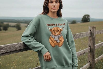 Fluffy and Feral Highland Cow Png, Funny Highland Cow Png, Cute Feral Cow Clipart, Cozy Farm Animal Design, Cow Sublimation Graphic SVG TiffsCraftyCreations 