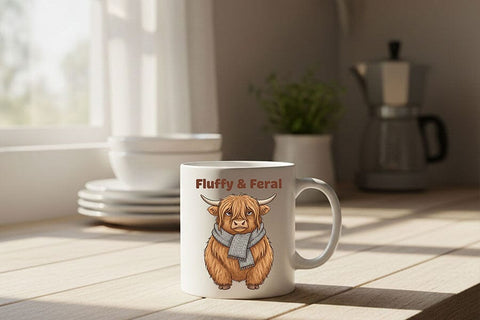 Fluffy and Feral Highland Cow Png, Funny Highland Cow Png, Cute Feral Cow Clipart, Cozy Farm Animal Design, Cow Sublimation Graphic SVG TiffsCraftyCreations 