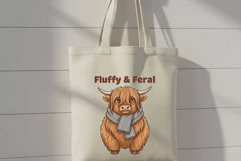 Fluffy and Feral Highland Cow Png, Funny Highland Cow Png, Cute Feral Cow Clipart, Cozy Farm Animal Design, Cow Sublimation Graphic SVG TiffsCraftyCreations 