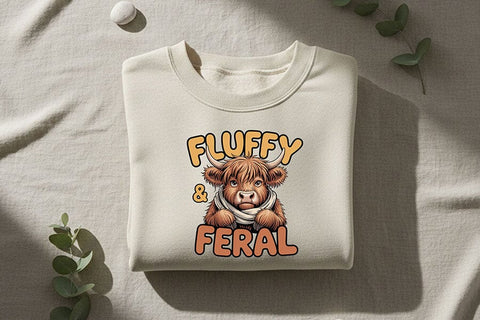 Fluffy and Feral Highland Cow Png, Funny Highland Cow Png, Cute Feral Cow Clipart, Cozy Farm Animal Design, Cow Sublimation Graphic SVG TiffsCraftyCreations 