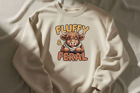 Fluffy and Feral Highland Cow Png, Funny Highland Cow Png, Cute Feral Cow Clipart, Cozy Farm Animal Design, Cow Sublimation Graphic SVG TiffsCraftyCreations 