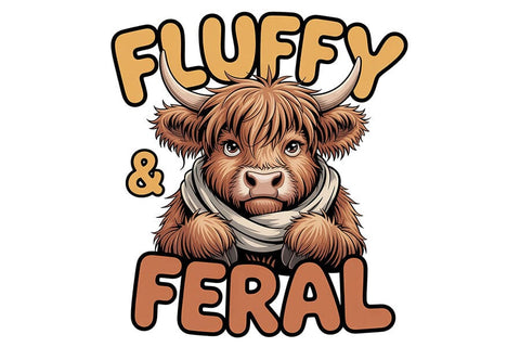 Fluffy and Feral Highland Cow Png, Funny Highland Cow Png, Cute Feral Cow Clipart, Cozy Farm Animal Design, Cow Sublimation Graphic SVG TiffsCraftyCreations 
