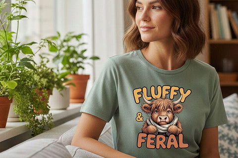 Fluffy and Feral Highland Cow Png, Funny Highland Cow Png, Cute Feral Cow Clipart, Cozy Farm Animal Design, Cow Sublimation Graphic SVG TiffsCraftyCreations 