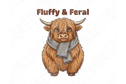 Fluffy and Feral Highland Cow Png, Funny Highland Cow Png, Cute Feral Cow Clipart, Cozy Farm Animal Design, Cow Sublimation Graphic SVG TiffsCraftyCreations 