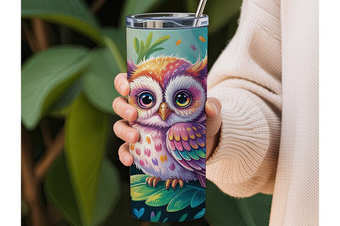 Fluffy Baby Owl 20oz Tumbler Wrap Sublimation DesignSVG 