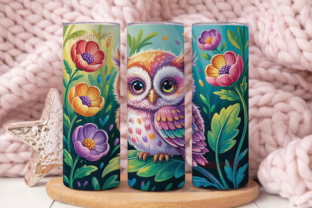 Fluffy Baby Owl 20oz Tumbler Wrap Sublimation DesignSVG 