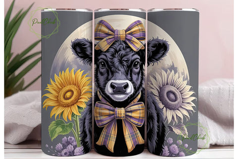 Fluffy Calf & Sunflowers 20oz Tumbler Sublimation PixelChick 