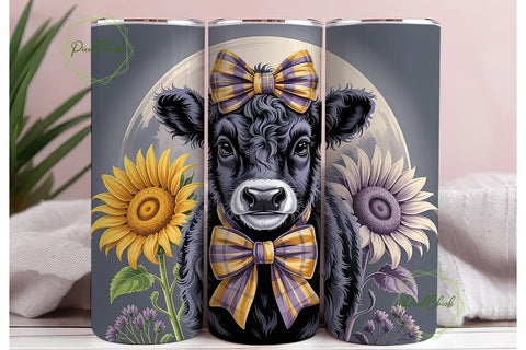 Fluffy Calf & Sunflowers 20oz Tumbler Sublimation PixelChick 