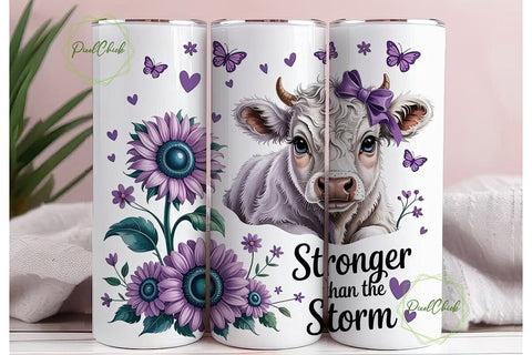 Fluffy Cow with Flowers Tumbler Wrap Sublimation PixelChick 