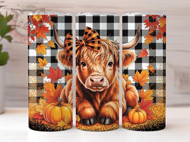 Fluffy Fall Highland Cow Tumbler Wrap, Fall Cow Png, 20oz Skinny Tumbler, Sublimation Download, Farmhouse Tumbler, Fluffy Cow Tumbler, Autumn Pumpkin Tumbler Sublimation Lara' s Designs 