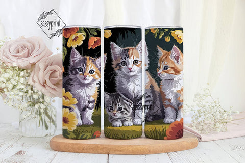 Fluffy Fall Kittens 20oz Tumbler Wrap Sublimation sassyprint 