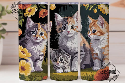 Fluffy Fall Kittens 20oz Tumbler Wrap Sublimation sassyprint 