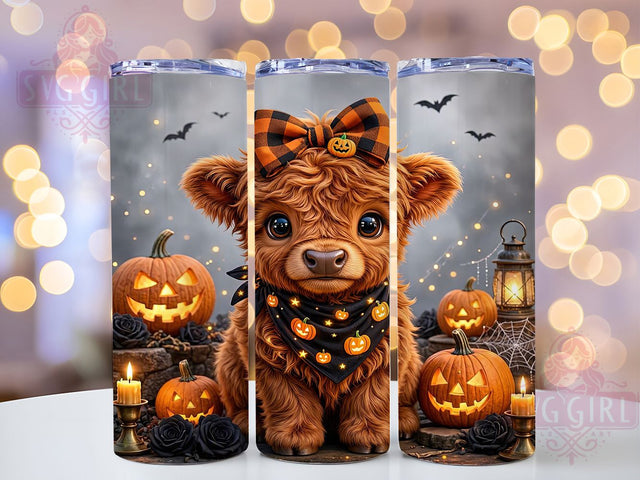 Fluffy Halloween Highland Cow 20oz Tumbler, Highland Cow, Halloween Theme, Fluffy Design, Pumpkin Motif, Rustic Charm, 20oz Wrap, Sublimation Tumbler Sublimation SvggirlplusArt 