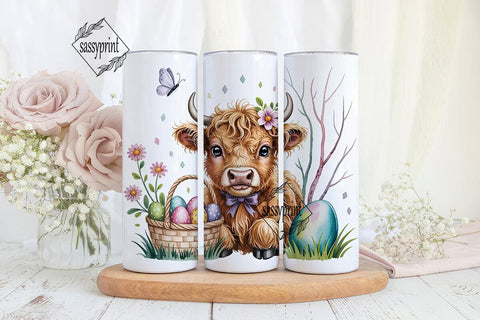 Fluffy Highland Cow Easter 20oz Tumbler Sublimation sassyprint 