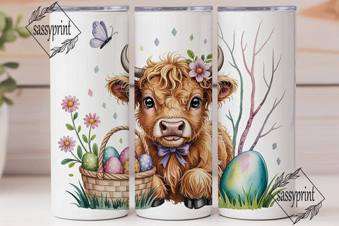 Fluffy Highland Cow Easter 20oz Tumbler Sublimation sassyprint 