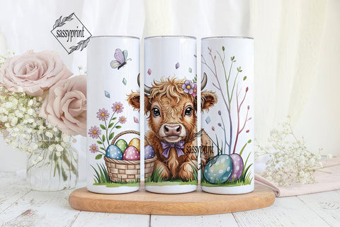 Fluffy Highland Cow Easter 20oz Tumbler Sublimation sassyprint 
