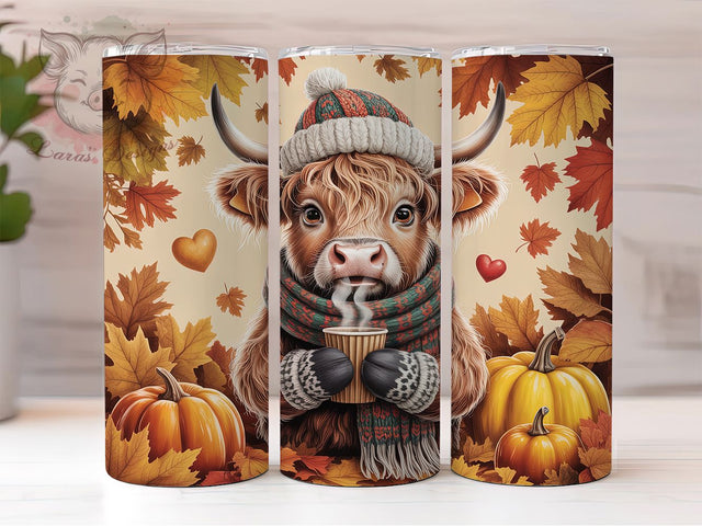 Fluffy Highland Cow Fall Tumbler Wrap, Fall Cow Png, 20oz Skinny Tumbler, Sublimation Download, Farmhouse Tumbler, Seamless Tumbler Wrap, Fluffy Cow Tumbler Sublimation Lara' s Designs 