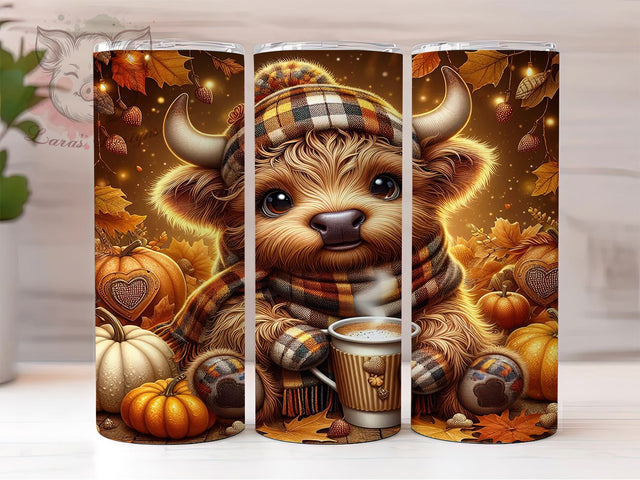 Fluffy Highland Cow Fall Tumbler Wrap, Fall Cow Png, 20oz Skinny Tumbler, Sublimation Download, Farmhouse Tumbler, Seamless Tumbler Wrap, Fluffy Cow Tumbler Sublimation Lara' s Designs 