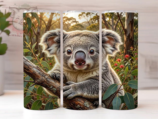 Fluffy Koala Wildlife 20oz Tumbler Wrap, Clinging Pose, Wildlife Design, Koala Art, Nature Inspired, 20oz Tumbler Wrap, Sublimation PNG Sublimation Lara' s Designs 