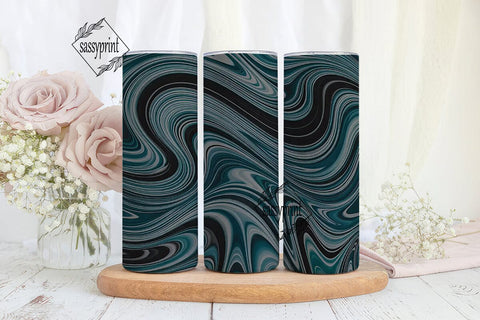 Fluid Blue Black Marble Tumbler Wrap PNG Sublimation sassyprint 