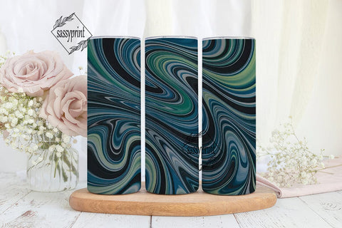 Fluid Blue Black Marble Tumbler Wrap PNG Sublimation sassyprint 