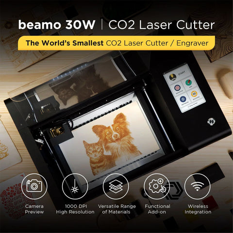 FLUX Beamo 30W C02 Laser Cutter & Engraver with Beam Air Filter Physical Swing Design 