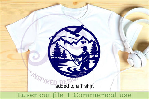 Fly fishing mountain scene wall sign svg laser cut SVG APInspireddesigns 