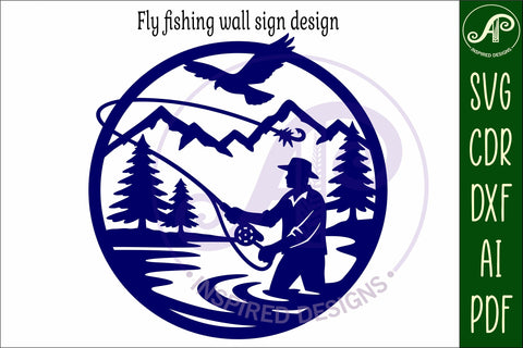 Fly fishing mountain scene wall sign svg laser cut SVG APInspireddesigns 