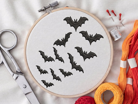 Flying Bats Embroidery Design, Halloween Embroidery Design, Machine Embroidery Design, 4 Sizes Embroidery/Applique DESIGNS DesignDestine 