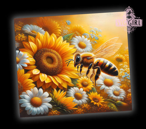 Flying Bee in Flowers 20oz Tumbler Wrap Sublimation Design, Straight Tapered Tumbler Wrap, Bee Happy Tumbler Png, Instant Digital Download Sublimation SvggirlplusArt 