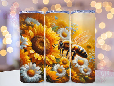 Flying Bee in Flowers 20oz Tumbler Wrap Sublimation Design, Straight Tapered Tumbler Wrap, Bee Happy Tumbler Png, Instant Digital Download Sublimation SvggirlplusArt 