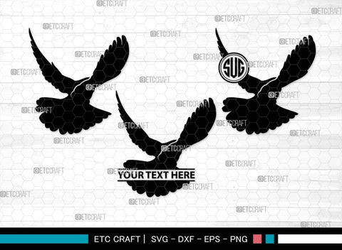 Flying Dove Monogram, Flying Dove Silhouette, Flying Dove SVG, Dove Svg, Pigeon Svg, Peace Sign Svg, Bird Svg, SB00562 SVG ETC Craft 