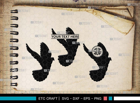 Flying Dove Monogram, Flying Dove Silhouette, Flying Dove SVG, Dove Svg, Pigeon Svg, Peace Sign Svg, Bird Svg, SB00562 SVG ETC Craft 