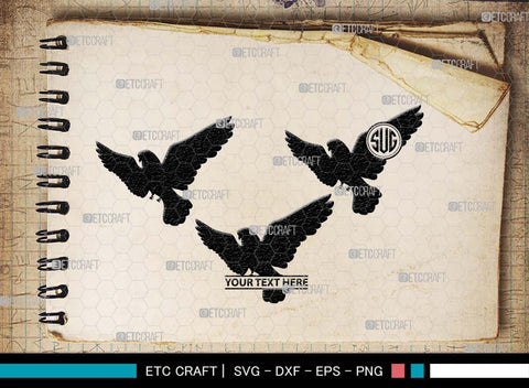 Flying Dove Monogram, Flying Dove Silhouette, Flying Dove SVG, Dove Svg, Pigeon Svg, Peace Sign Svg, Bird Svg, SB00562 SVG ETC Craft 