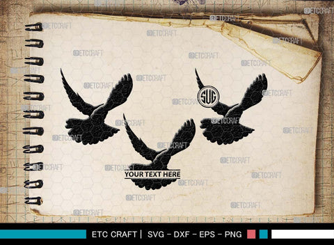 Flying Dove Monogram, Flying Dove Silhouette, Flying Dove SVG, Dove Svg, Pigeon Svg, Peace Sign Svg, Bird Svg, SB00562 SVG ETC Craft 