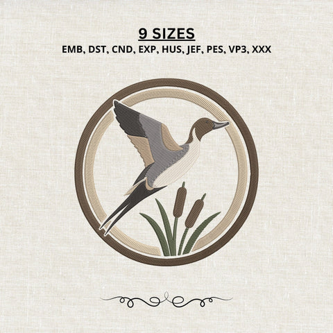 Flying Duck Embroidery Design – Mallard Duck Cattail Circle Hunting Wildlife Machine Embroidery File Embroidery/Applique DESIGNS PatternFeed8 
