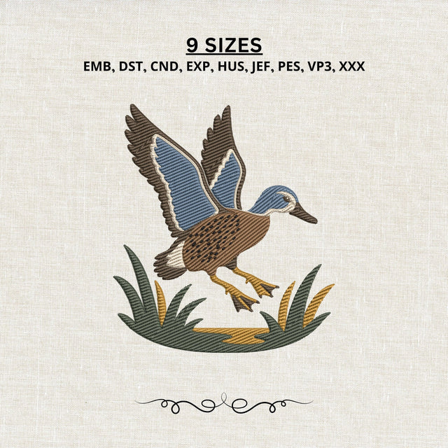 Flying Duck Embroidery Design – Mallard Landing Duck Waterfowl Hunting Machine Embroidery File Embroidery/Applique DESIGNS PatternFeed8 