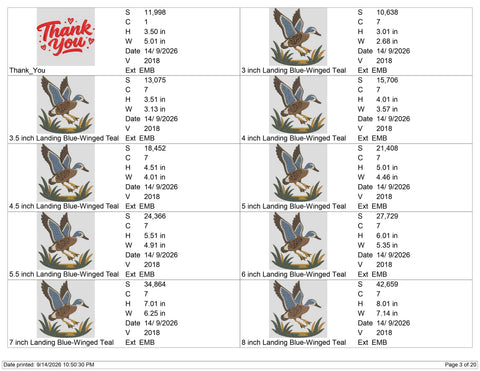 Flying Duck Embroidery Design – Mallard Landing Duck Waterfowl Hunting Machine Embroidery File Embroidery/Applique DESIGNS PatternFeed8 